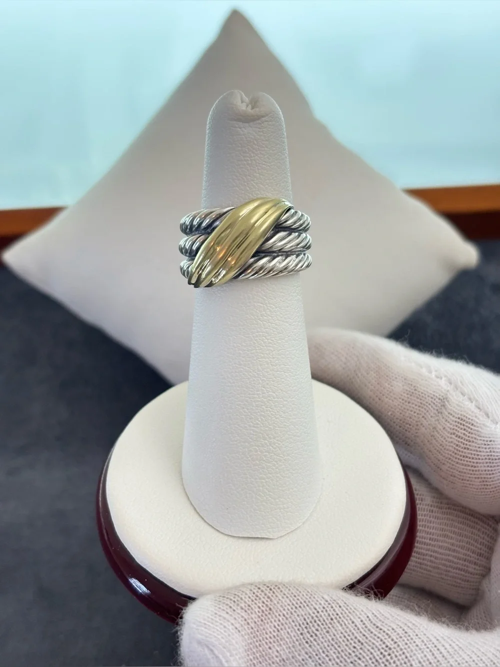 David Yurman 925 & 14k Gold Crossover Cable Ring 5
